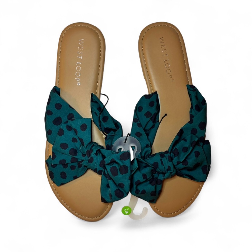 NWT West Loop Women's 7/8 Green and Black Bow Sandals Slip On